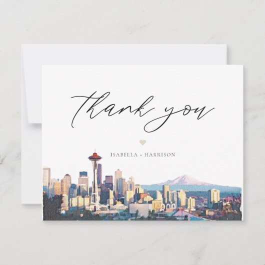 シアトルウォーターカラースカイラインフォトサンキューカード 招待状 (正面)