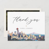 シアトルウォーターカラースカイラインフォトサンキューカード 招待状 (正面/裏面)