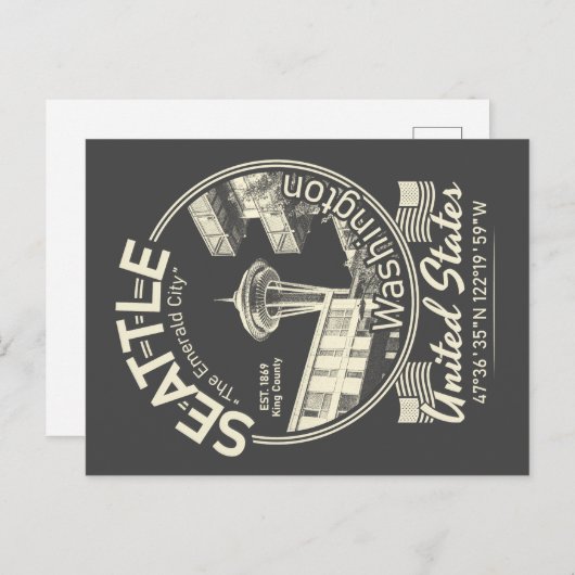 シアトルシティアイコン – ワシントンヴィンテージ ポストカード (正面/裏面)