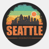 シアトルシティワシントンUSAヴィンテージレトロサンセット ラウンドシール (正面)
