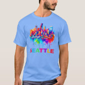 シアトルスカイラインカラフルデザイン Tシャツ (正面)