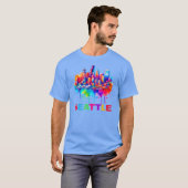 シアトルスカイラインカラフルデザイン Tシャツ (正面フル)