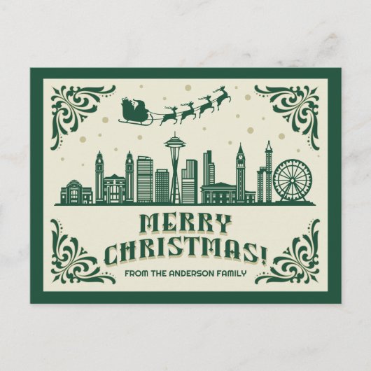 シアトルスカイライングリーンクリスマスホリデーポストカード シーズンポストカード (正面)