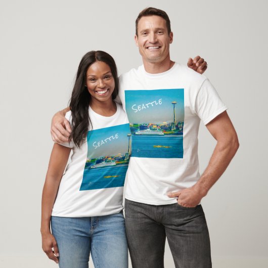 シアトルスカイラインモダンウォーターカラーアート Tシャツ (ユニセックス)
