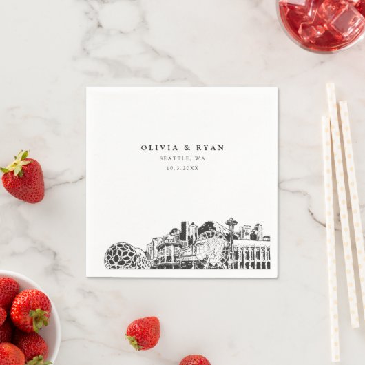 シアトルスカイライン結婚ズ紙カクテルナプキン スタンダードカクテルナプキン (インサイチュ)
