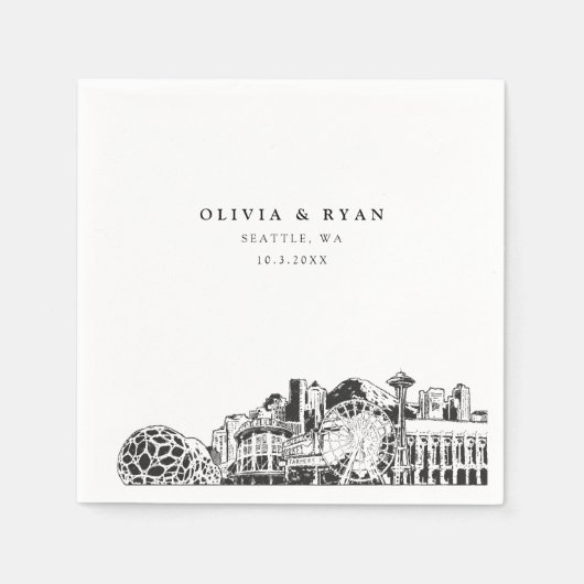 シアトルスカイライン結婚ズ紙カクテルナプキン スタンダードカクテルナプキン (正面)