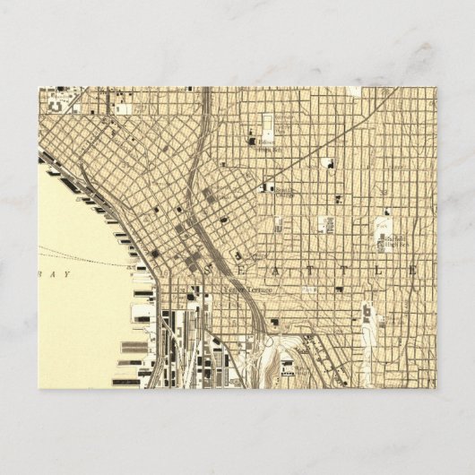 シアトルダウンタウンヴィンテージマップトラベル ポストカード (正面)