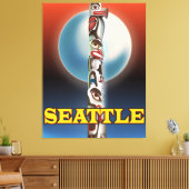 シアトルトーテムポール旅行ポスタープリント キャンバスプリント (インサイチュ (リビング))
