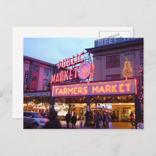 シアトルパイクプレースマーケットからのメリークリスマス シーズンポストカード (正面/裏面)