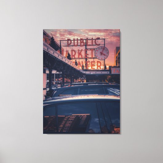 シアトルパイクマーケットセンターアットサンセット キャンバスプリント (正面)