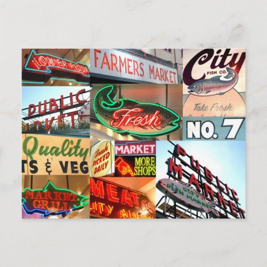 シアトルパブリックマーケットタイポグラフィはがき ポストカード (正面)
