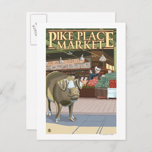 シアトルフィッシュトス&ブロンズ豚アットパイクプレイス ポストカード (正面/裏面)