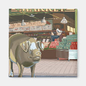 シアトルフィッシュトス&ブロンズ豚アットパイクプレイス マグネット (正面)