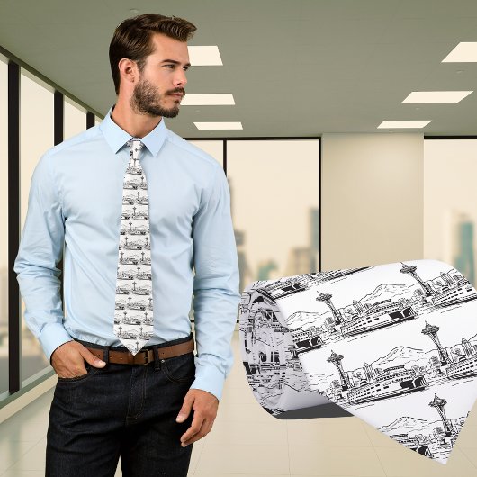 シアトルフェリー&スカイラインアートワシントン州 ネクタイ