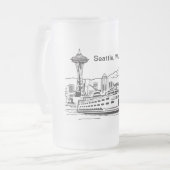 シアトルフェリー&スカイラインアートワシントン州 フロストグラスビールジョッキ (正面左)