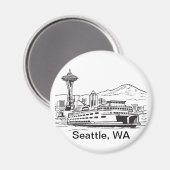 シアトルフェリー&スカイラインアートワシントン州 マグネット (正面/裏面)