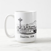 シアトルフェリー&スカイラインワシントン州ラインアート コーヒーマグカップ (左)