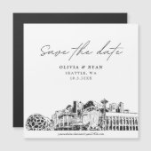 シアトルモダンスケッチ四角Date Magnetを保存 (正面/裏面)