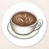 シアトルラテコーヒーカップラテカプチーノバリスタ ラウンドペーパーコースター (正面)