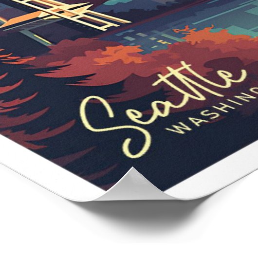 シアトルワシントンアートヴィンテージトラベルイラストレーション ポスター (角)
