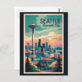 シアトルワシントンスカイライントラベルアートヴィンテージ ポストカード (正面/裏面)