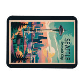 シアトルワシントンスカイライントラベルアートヴィンテージ マグネット (横)