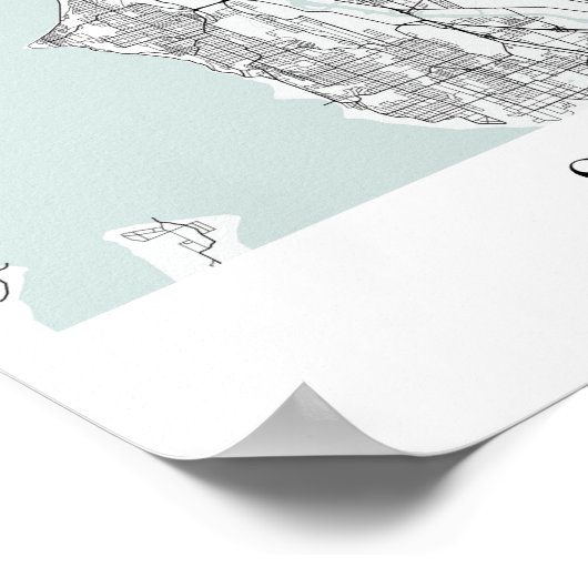 シアトルワシントンブルーウォーター通りマップ ポスター (角)