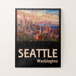 シアトルワシントンレトロ旅行ポスター ジグソーパズル