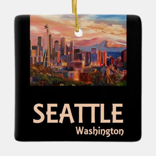 シアトルワシントンレトロ旅行ポスター セラミックオーナメント (正面)