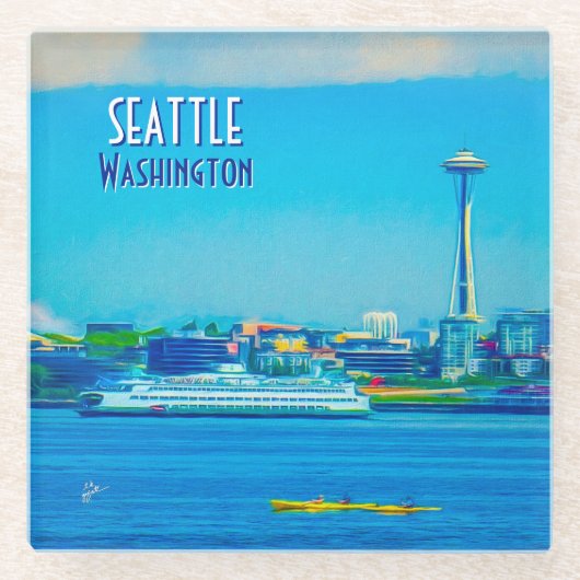 シアトルワシントンヴィンテージトラベル ガラスコースター (正面)