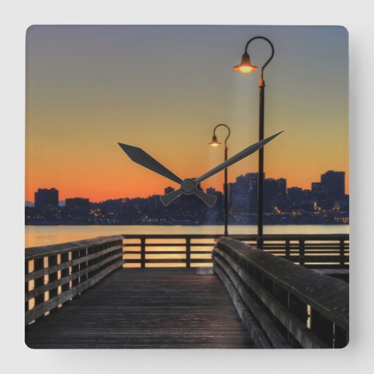 シアトルワシントン州の都心のスカイライン スクエア壁時計 (正面)