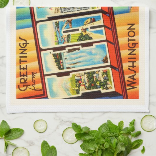 シアトルワシントン州WAの古いヴィンテージ旅行記念品 キッチンタオル (折り畳み)