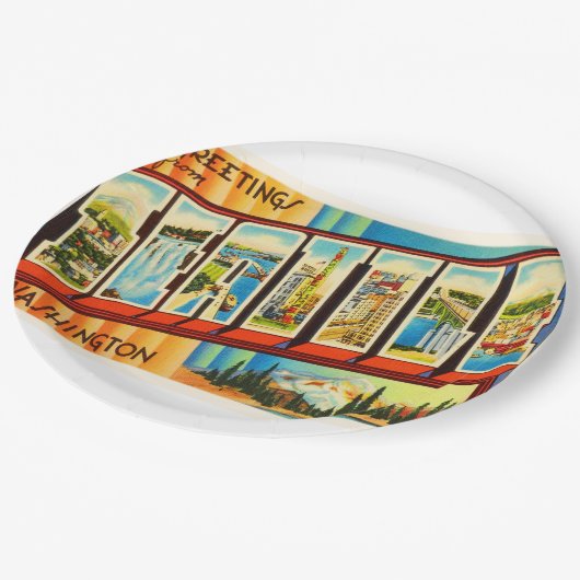 シアトルワシントン州WAの古いヴィンテージ旅行記念品 ペーパープレート (アングル)