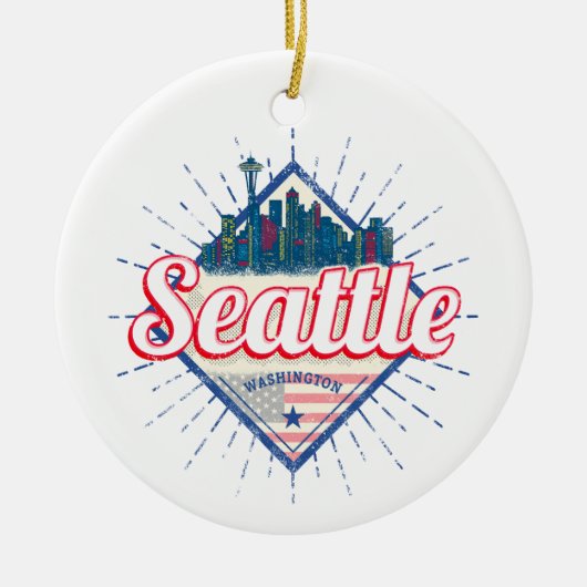 シアトルワシントン統一された州シティスカイラインUSA セラミックオーナメント (正面)