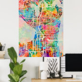 シアトルワシントン通りシティマップ ポスター (ホームオフィス)