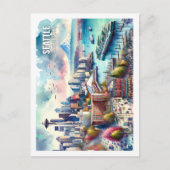 シアトルワシントンUSA有名なプレイスウォーターカラー ポストカード (正面)