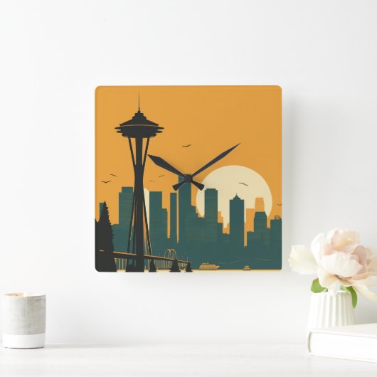 シアトル一位 スクエア壁時計 (ホーム)