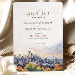 シアトル天窓の水の色の日付の結婚保存 招待状<br><div class="desc">Seattle Skyline Water Color Save the Date結婚式招待状で、優雅さと都市の魅力のtouchで特別な日を発表。美しく作られた招待状描写は、柔らかい桃の空を背景に設定されたシアトルの象徴的なスカイラインの美しい水彩を特徴とし、クリーミーな黄色と穏やかな灰色に混ざり合い、前面に緑の緑のヒントを与える。輝かしい宇宙の針が目立ち、あなたの目的地にユニークうなずく結婚。木炭の色合いで繊細な台本と温かいテラコッタが洗練されたデザインを強調し、ゲストが9月のイベントにカレンダーをマークすることを保証する。この招待は、あなたの音を設定するだけでなく結婚、エメラルドの都の魅力の記念にもなる。</div>