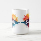 シアトル市水彩スカイライン コーヒーマグカップ (中央)