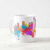 シアトル米国のスカイラインの水彩画の芸術のプリント コーヒーマグカップ (正面左)