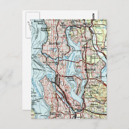 シアトル素晴らしアエリアヴィンテージマップ旅行 ポストカード (正面/裏面)