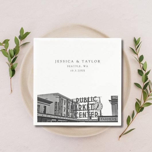 シアトル結婚のカスタムフォトカクテルナプキンス スタンダードカクテルナプキン