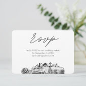 シアトル結婚のミニマリストスケッチRSVP エンクロージャーカード (スタンド正面)