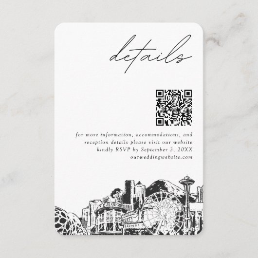 シアトル結婚の詳細QRコードスモール エンクロージャーカード (正面)