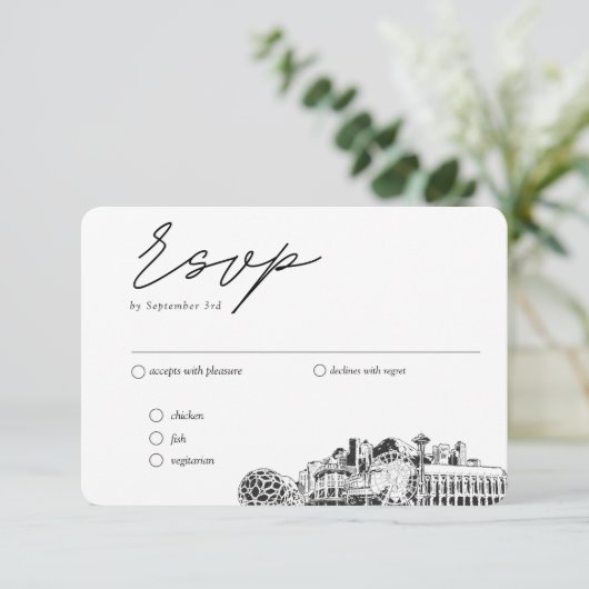 シアトル結婚のRSVP伝統的 Meal Options エンクロージャーカード (スタンド正面)