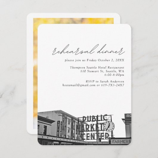 シアトル結婚ズパイクプレイス写真リハーサル エンクロージャーカード (正面/裏面)