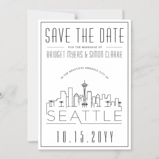 シアトル結婚ズ |スタイル設定されたスカイライン日付を保存 マグネット招待状 (正面)