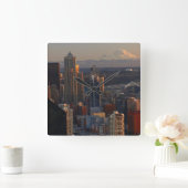 シアトル都市スカイライン2の空中写真 スクエア壁時計 (ホーム)