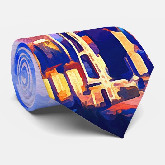 シアトル鮮やかシティサンセットオレンジウォーターカラー ネクタイ (ロール)