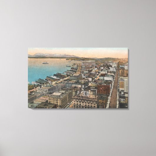 シアトル、シアトルのダウンタウンシアトル&ベイ キャンバスプリント (正面)